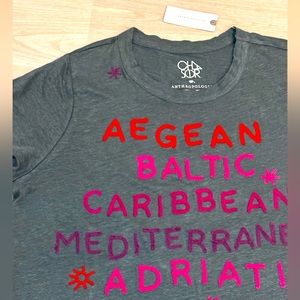 NWT, Anthropologie Short Sleeve Shirt by Chaser, Seas Embroidered (Size M)